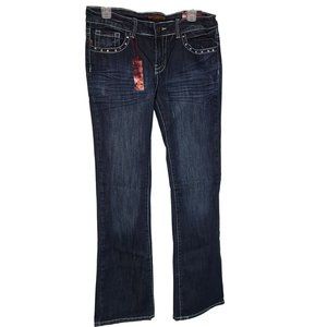 Jeans De Fleur Womens 9 Blue Dark Wash Denim Embellished Bootcut Jeans NWT